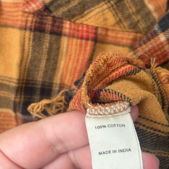 Gilded Intent Orange and Brown Plaid Cropped Button-Down Shirt Large - Picture 4 of 5